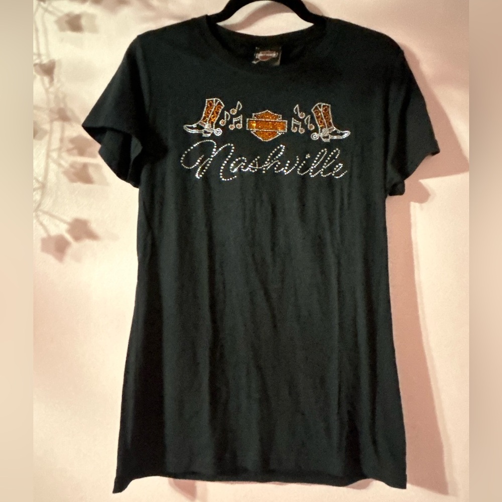 10$ TEE Harley Davidson Nashville Boswells women’s rhinestone black short sleeve